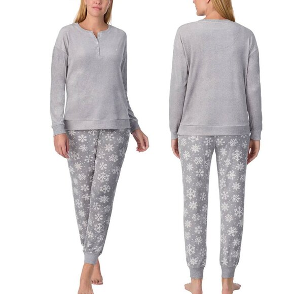 Nautica Women's Grey Snowflake Henley Silky Fleece Pyjama Set - Size XL - NWT - Picture 1 of 5